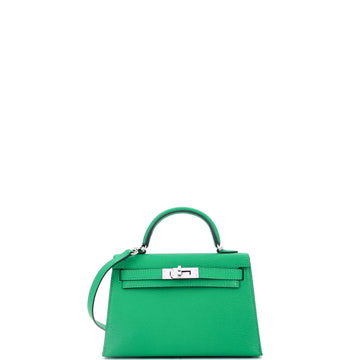 Hermes Kelly Mini II Bag Green Chevre Mysore with Palladium Hardware 20