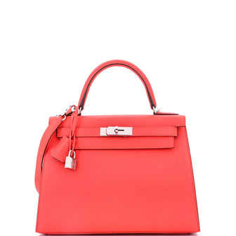Hermes Kelly Handbag Pink Epsom with Palladium Hardware 28