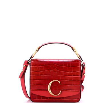 Chloe C Double Carry Bag Crocodile Embossed Leather Mini