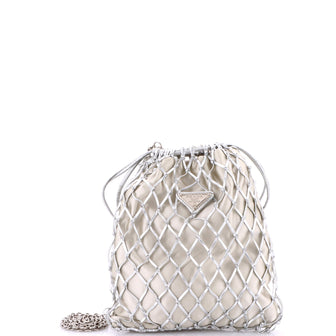 Prada Fishnet Chain Crossbody Bag Woven Leather and Satin