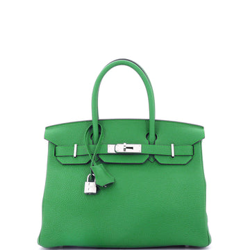 Hermes Birkin Handbag Green Togo with Palladium Hardware 30