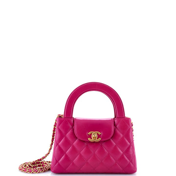 Chanel Kelly Top Handle Shopping Bag Quilted Shiny Aged Calfskin Mini