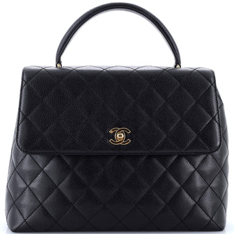 Chanel Vintage Classic Top Handle Flap Bag Quilted Caviar Jumbo