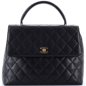 Chanel Vintage Classic Top Handle Flap Bag Quilted Caviar Jumbo