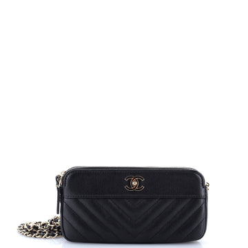 Chanel Mademoiselle Vintage Double Zip Clutch with Chain Chevron Sheepskin