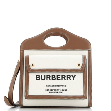Burberry Logo Pocket Tote Canvas with Leather Mini