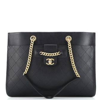 Chanel CC Front Chain Pocket Tote Stitched Leather Medium