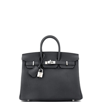 Hermes Birkin Handbag Black Togo with Palladium Hardware 25