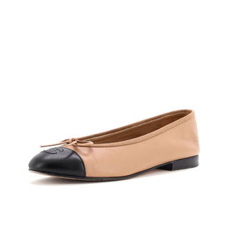 Chanel Women's CC Cap Toe Bow Ballerina Flats Leather