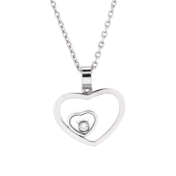 Chopard Happy Spirit Heart Pendant Necklace 18K White Gold with 1 Floating Diamond