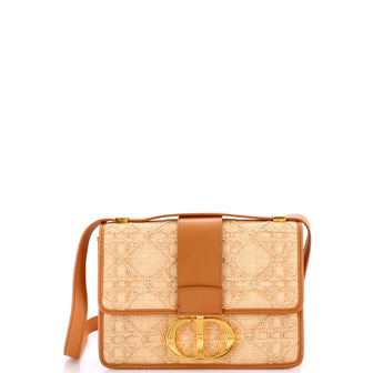 Christian Dior 30 Montaigne Flap Bag Cannage Embroidered Raffia with Leather