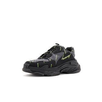 Balenciaga Men's Allover Logo Triple S Sneakers Printed Technical Fabric and Faux Leather