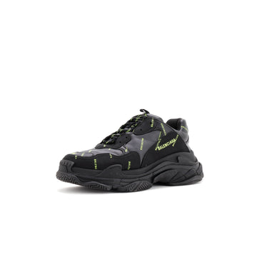 Balenciaga Men's Allover Logo Triple S Sneakers Printed Technical Fabric and Faux Leather