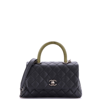 Chanel Coco Top Handle Bag Quilted Caviar with Lizard Mini