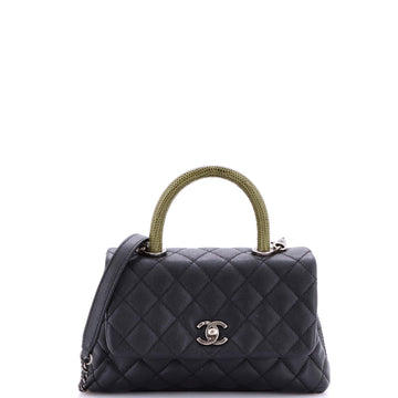 Chanel Coco Top Handle Bag Quilted Caviar with Lizard Mini