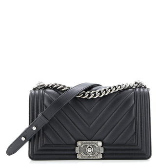Chanel Boy Flap Bag Chevron Calfskin Old Medium
