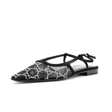 Gucci Women's Slingback Flats Crystal GG Embellished Mesh