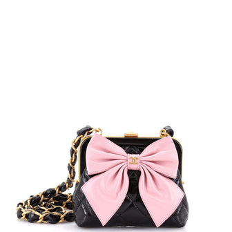 Chanel Bow Frame Clutch With Chain Quilted Patent with Lambskin Mini