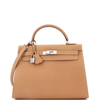 Hermes Kelly Handbag Brown Epsom with Palladium Hardware 32