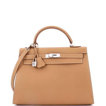 Hermes Kelly Handbag Brown Epsom with Palladium Hardware 32