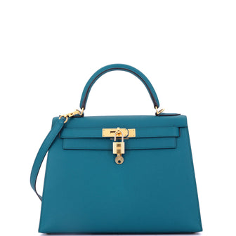 Hermes Kelly Handbag Blue Epsom with Gold Hardware 28