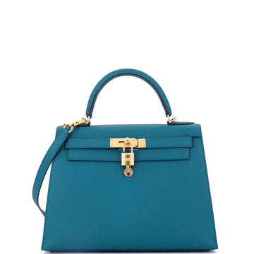 Hermes Kelly Handbag Blue Epsom with Gold Hardware 28