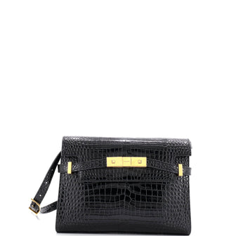 Saint Laurent Manhattan Shoulder Bag Crocodile Embossed Leather Small