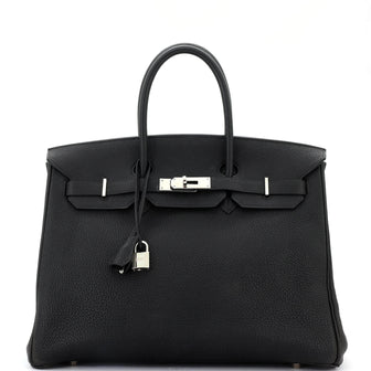 Hermes Birkin Handbag Black Clemence with Palladium Hardware 35