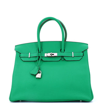 Hermes Birkin Handbag Green Clemence with Palladium Hardware 35