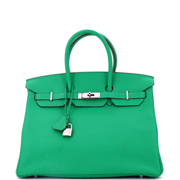 Hermes Birkin Handbag Green Clemence with Palladium Hardware 35