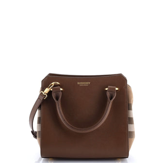 Burberry Banwell Tote Leather and House Check Canvas Mini