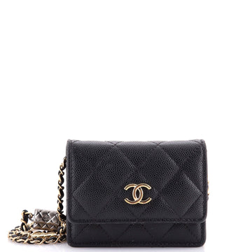 Chanel Flap Card Holder on Chain with Charms Quilted Caviar Mini