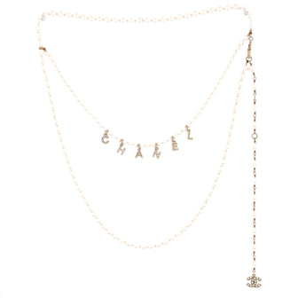 Chanel Logo Double Strand Belt Faux Pearls and Metal with Crystals