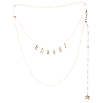 Chanel Logo Double Strand Belt Faux Pearls and Metal with Crystals