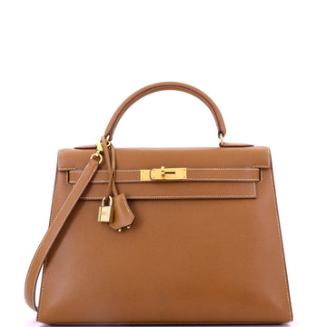 Hermes Kelly Handbag Brown Courchevel with Gold Hardware 32