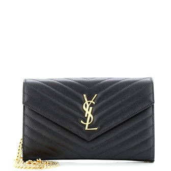 Saint Laurent Classic Monogram Wallet on Chain Matelasse Chevron Leather Medium