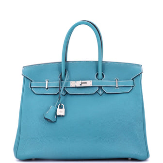 Hermes Birkin Handbag Blue Togo with Palladium Hardware 35