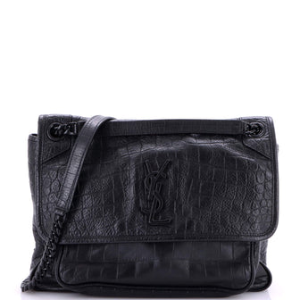 Saint Laurent Niki Chain Flap Bag Crocodile Embossed Patent Medium