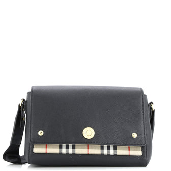 Burberry Note Crossbody Bag Leather with Vintage Check Canvas Medium