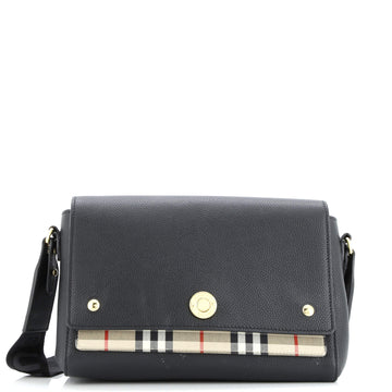 Burberry Note Crossbody Bag Leather with Vintage Check Canvas Medium