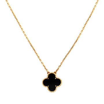 Van Cleef & Arpels Vintage Alhambra Pendant Necklace 18K Yellow Gold and Onyx