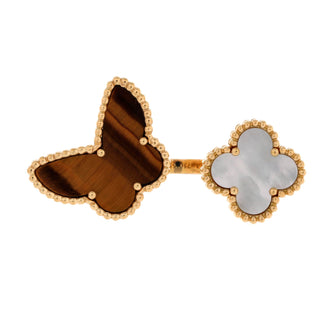 Van Cleef & Arpels Lucky Alhambra Between the Finger Ring 18K Yellow Gold with Mother of Pearl and Tiger Eye