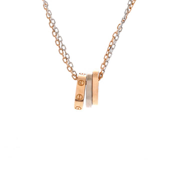 Cartier Love 3 Ring Pendant Necklace 18K Rose Gold and 18K White Gold with 6 Diamonds