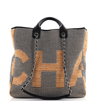 Chanel Deauville Logo Shopping Tote Printed Raffia Large