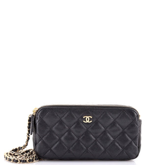 Chanel Double Zip Clutch with Chain Quilted Caviar