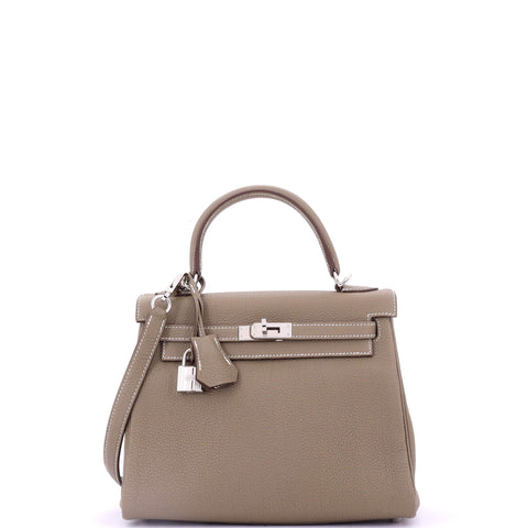 Hermes Kelly Handbag Grey Togo with Palladium Hardware 25 Great