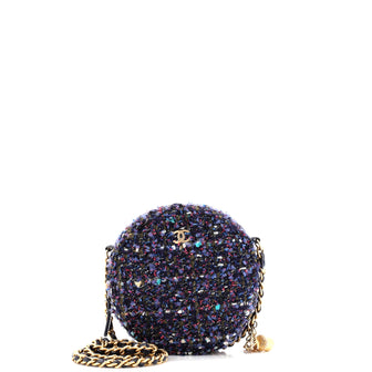 Chanel Charm Round Clutch with Chain Quilted Tweed
