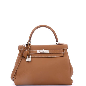 Hermes Kelly Handbag Brown Togo with Palladium Hardware 28