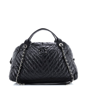 Chanel Soft Bowling Bag Chevron Aged Calfskin Large