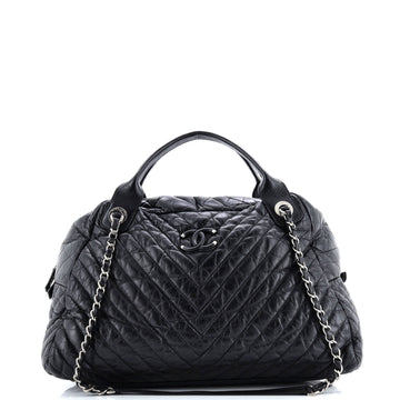Chanel Soft Bowling Bag Chevron Aged Calfskin Large